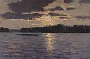 На закате.