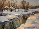 Вечереет. Речка 1996(01.22)к.м 18х24